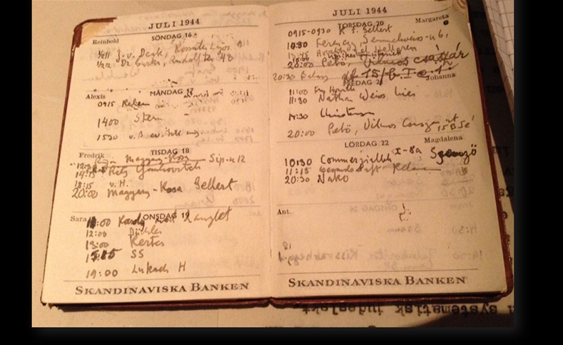 Ett fulltecknat uppslag ur Raoul Wallenbergs kalender.